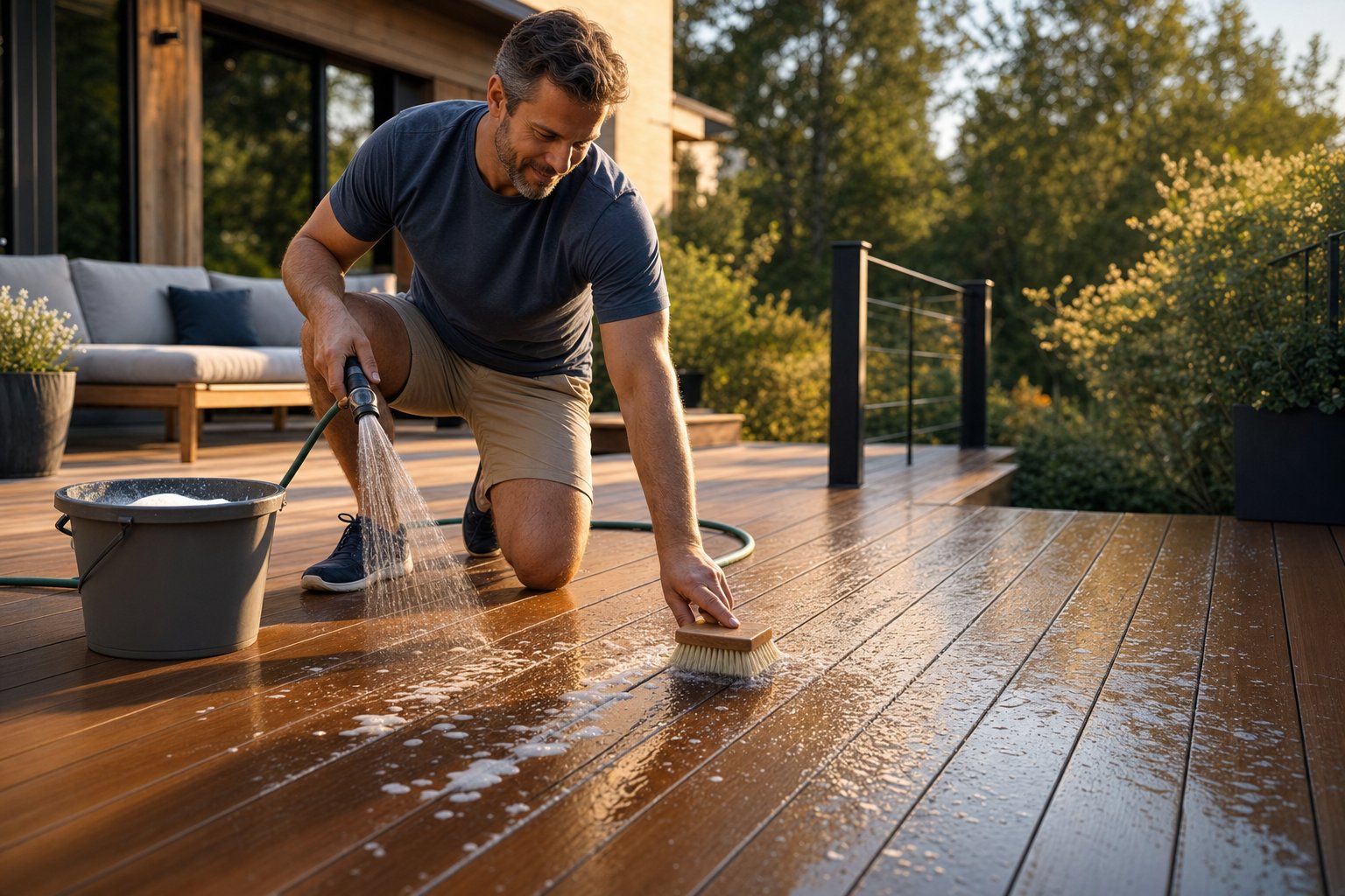 Clean AmeriDex PVC deck boards after a simple soap-and-water wash