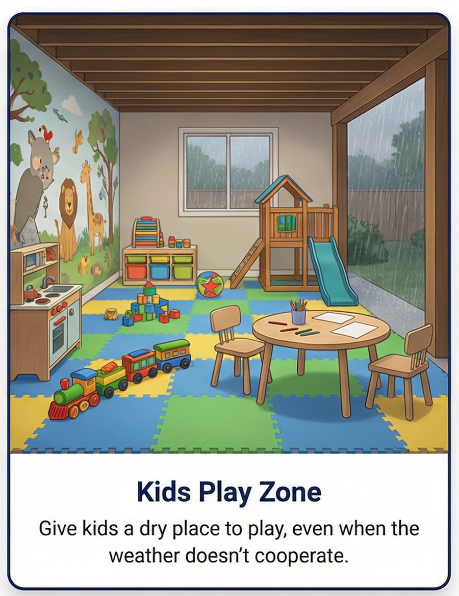 Kids Play Zone: give kids a dry place to play, even when the weather does not cooperate